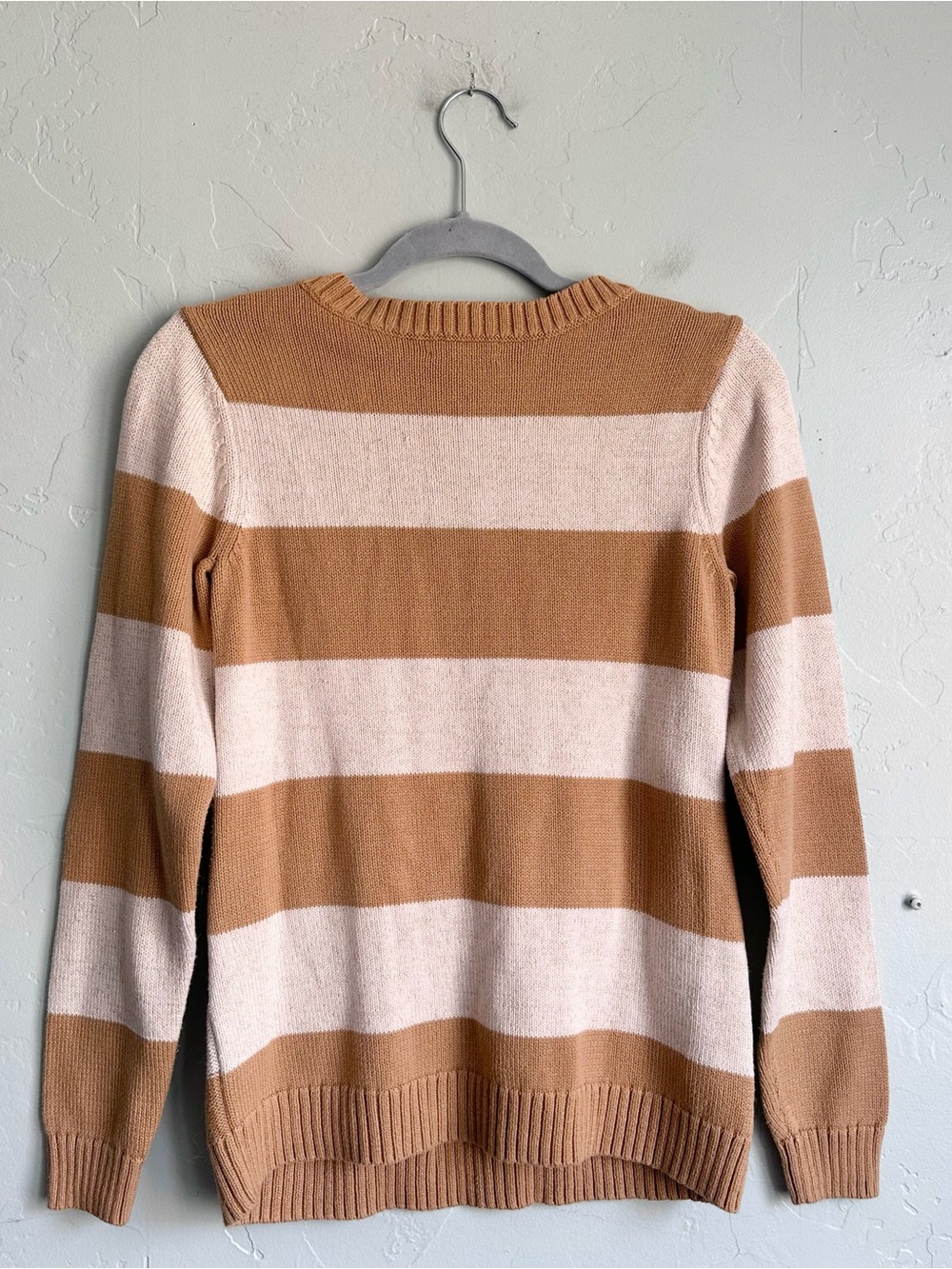 Charter Club Macy’s Fall Cream Tan Preppy Striped Cable Knit Sweater Women's Med - Picture 5 of 6